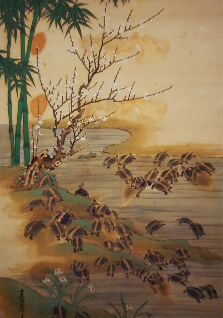 掛け軸・三幅対(左)・修復前・部分