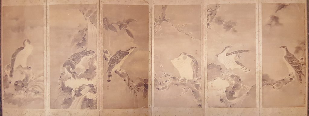 屏風・鷹図・修復前