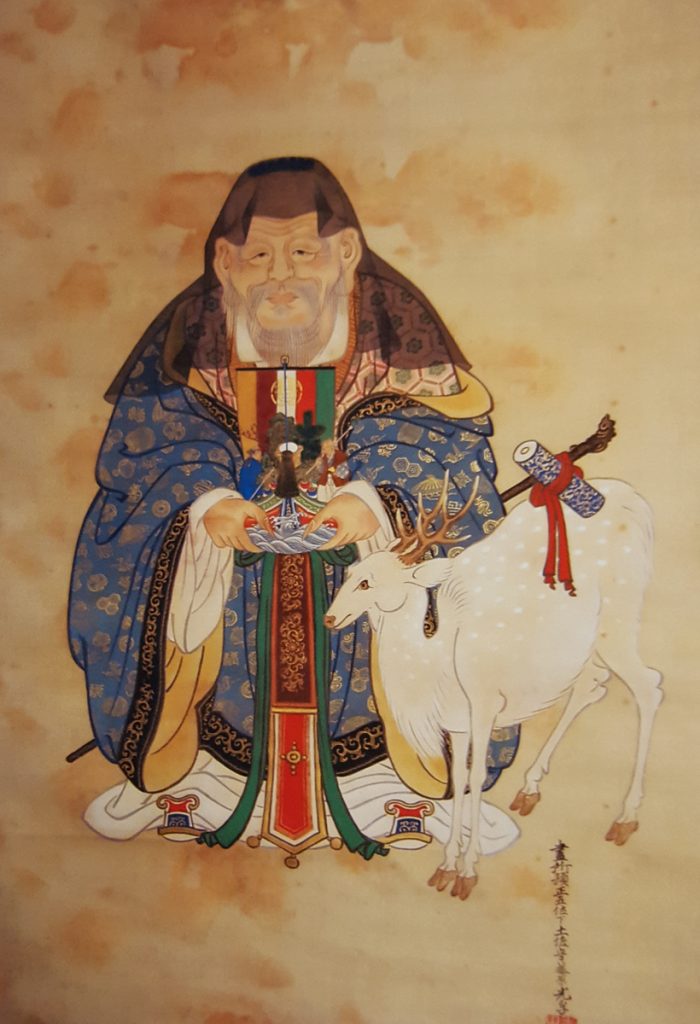 掛け軸・三幅対(中)・修復前・部分